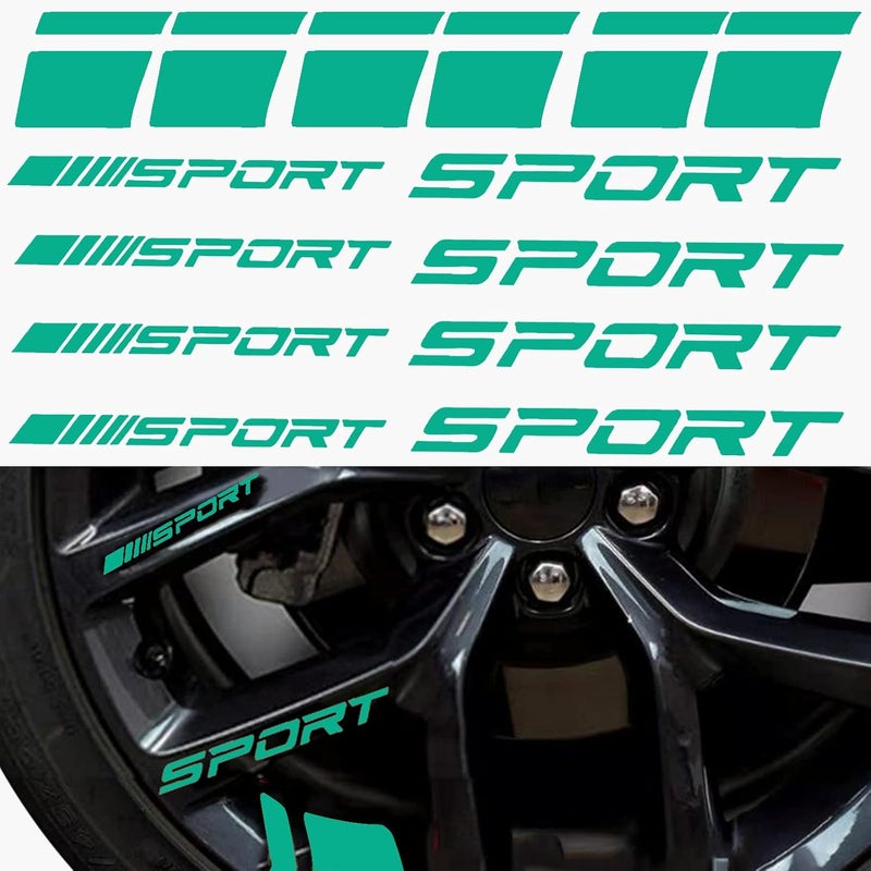 Pincuttee 14pcs Car Decal Stickers,Wheel Rim Decal Sticker,Sport Logo Reflective Stickers,Sport Emblem Car Rear Bumper Sticker,Rear Mirror Decals for All Vehicles(Green,14PCS) - Image 1